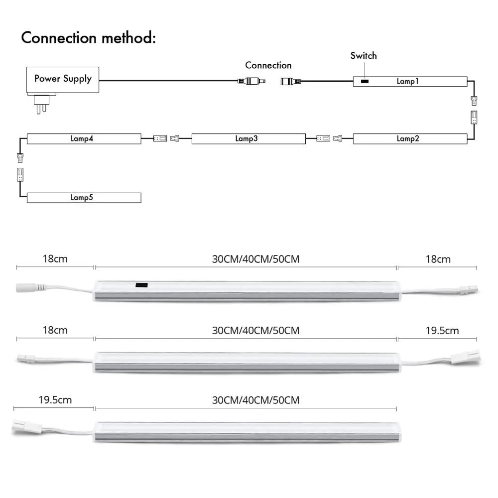 12V Led Under Cabinet Kitchen Lights White/Warm White 30/40/50Cm Hand Sweep Sensor Lamp High Brightn