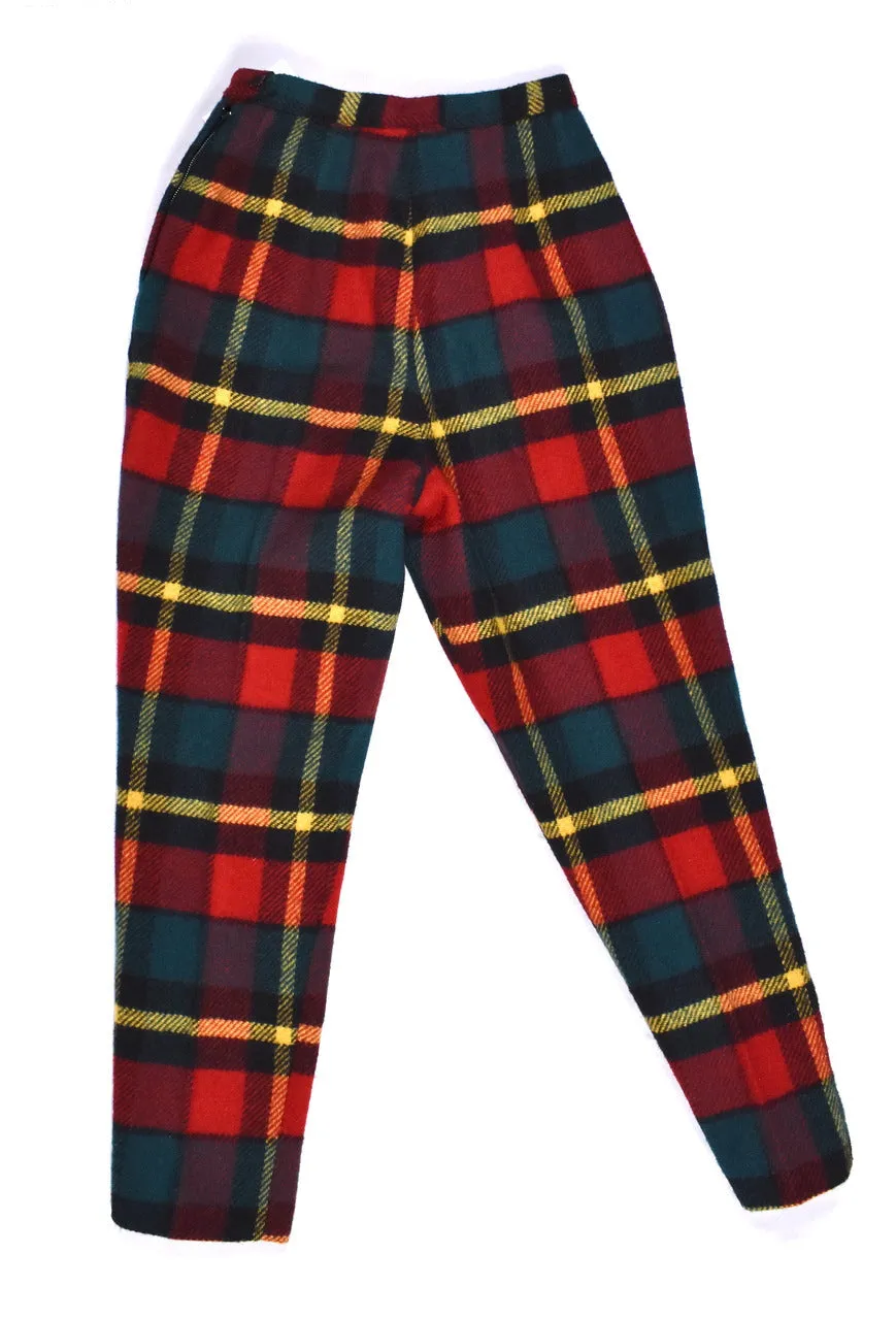 1950s Red & Green Plaid Wool Ankle Pants