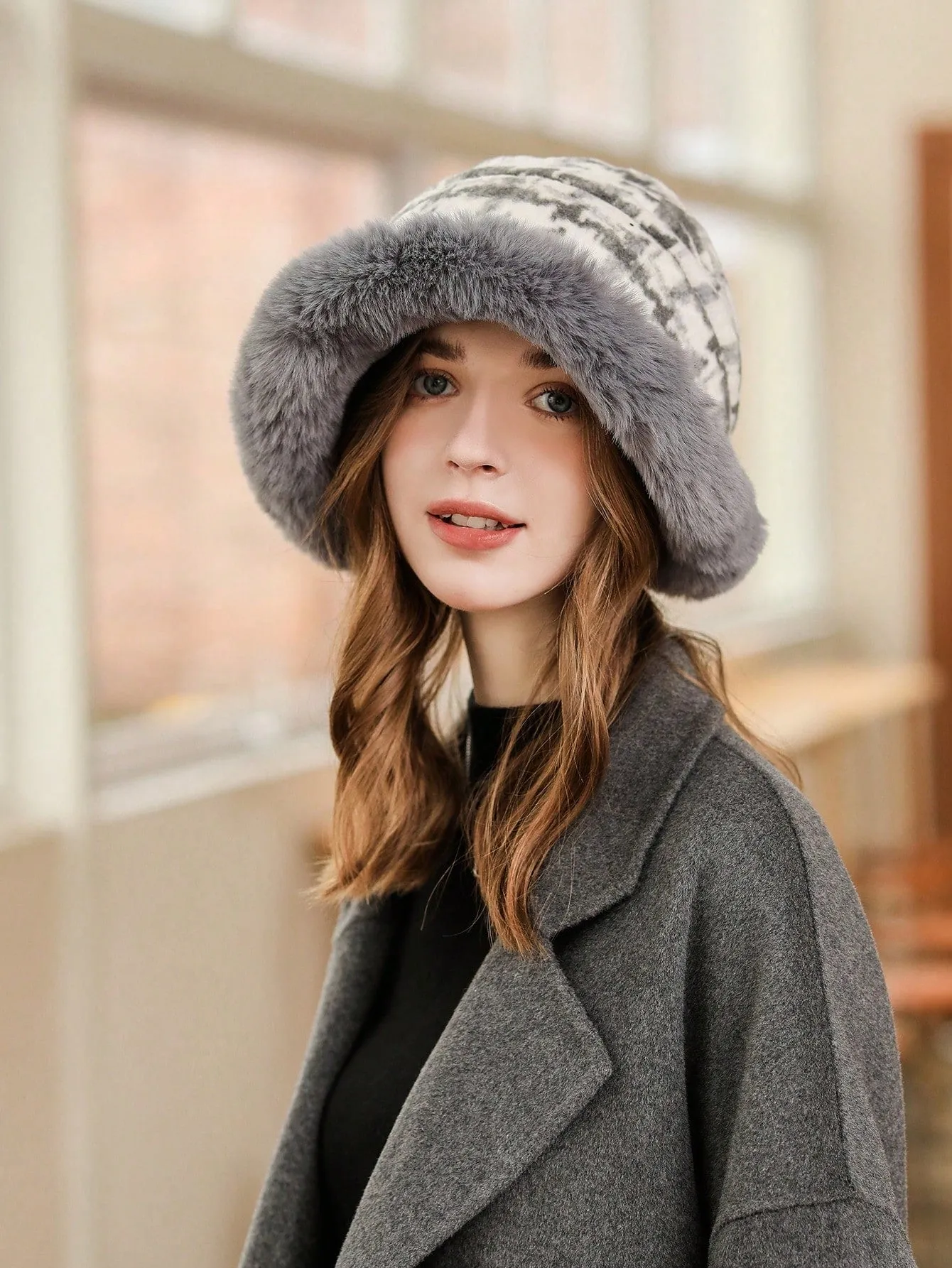 1pc Winter Fisherman Hat With Ear Protection & Plush Lining Plaid Pattern Thickened Warm Hat For Women SD