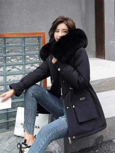 2021 New Winter Jacket Warm Fur Collar Thick Overcoat Fashion Long Hooded Parkas Women's Jacket Clothing Female Snow Wear Coat