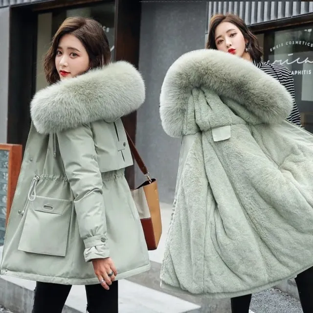 2021 New Winter Jacket Warm Fur Collar Thick Overcoat Fashion Long Hooded Parkas Women's Jacket Clothing Female Snow Wear Coat