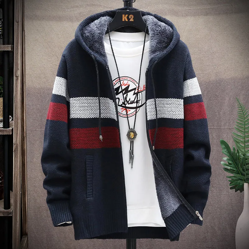 2022 Winter Men'S High Quality Knitted Thicken Mens Coats Hood Male Sweater Casual Keep Warm Male Ca