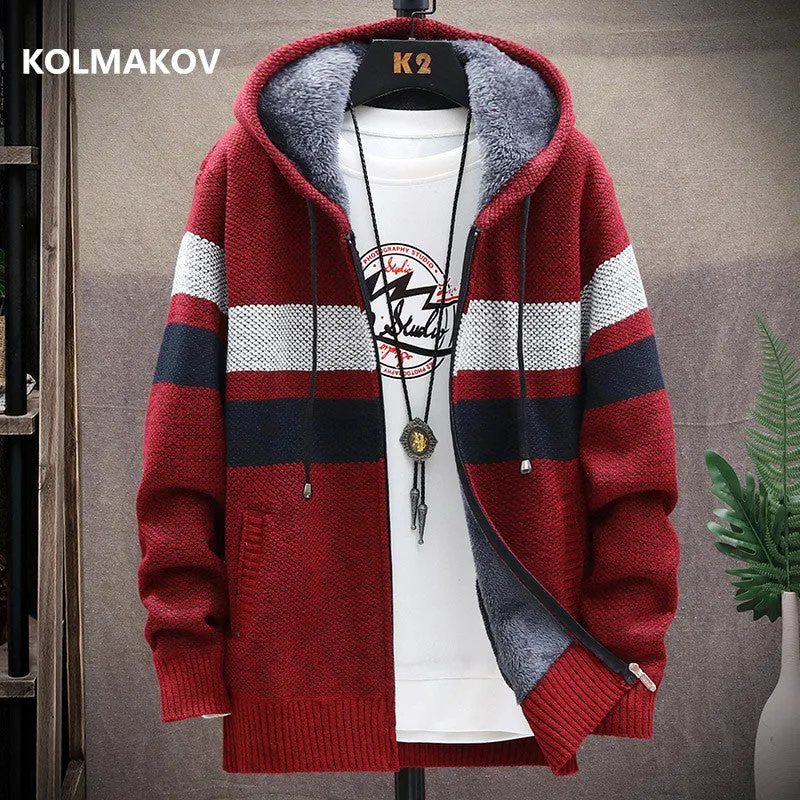 2022 Winter Men'S High Quality Knitted Thicken Mens Coats Hood Male Sweater Casual Keep Warm Male Ca