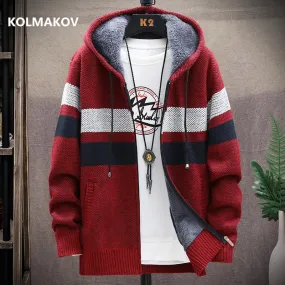 2022 Winter Men'S High Quality Knitted Thicken Mens Coats Hood Male Sweater Casual Keep Warm Male Ca