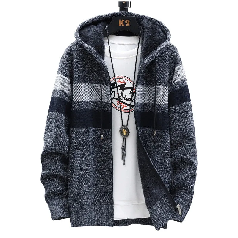 2022 Winter Men'S High Quality Knitted Thicken Mens Coats Hood Male Sweater Casual Keep Warm Male Ca