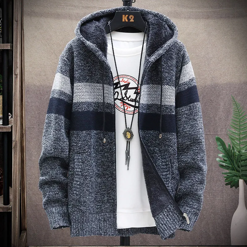 2022 Winter Men'S High Quality Knitted Thicken Mens Coats Hood Male Sweater Casual Keep Warm Male Ca