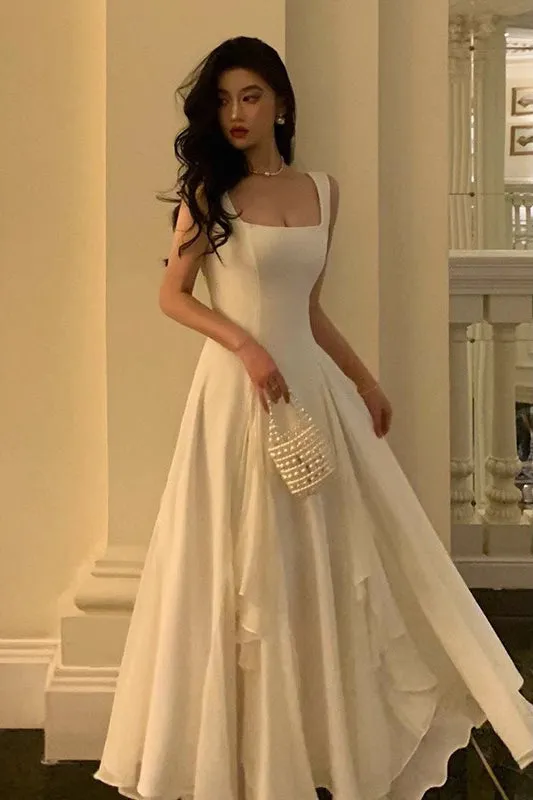 A Line Square Neck Prom Dress, Ankle Length Elegant Evening Gown