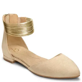 Aerosoles Bone Fabric Metallic Dipped Wrapped Ankle Straps Dressy Ballerina Flat