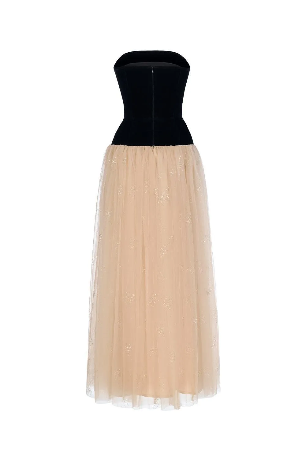 Allure Strapless Gathered Tulle Ankle Length Dress