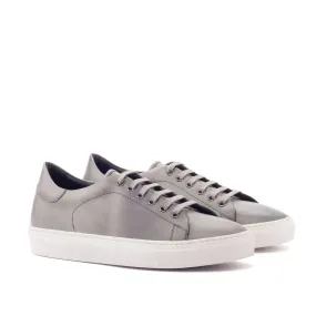 Ambrogio Bespoke Custom Men's Shoes Gray Polished Calf-Skin Leather Casual Trainer Sneakers (AMB1936)