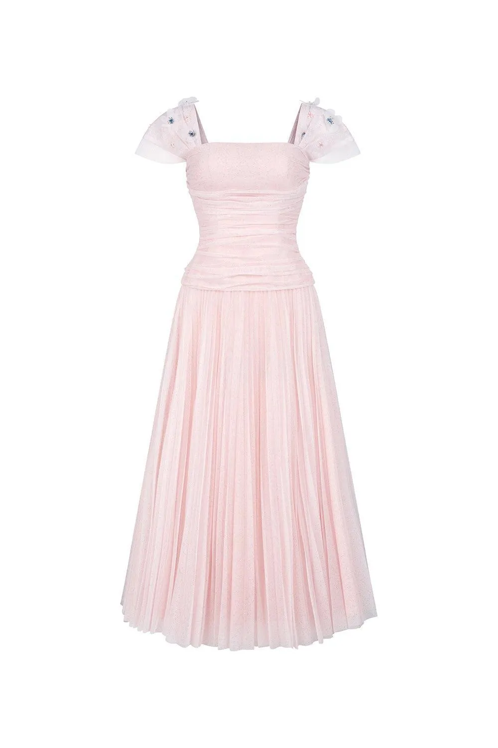 Angelic A-line Square Neck Tulle Ankle Length Dress