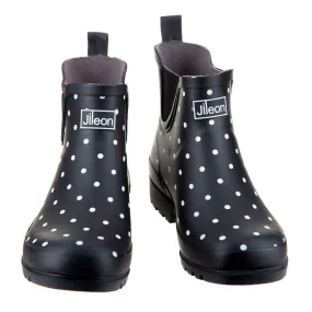 Ankle Wellies - Black and White Spot - Wide Foot