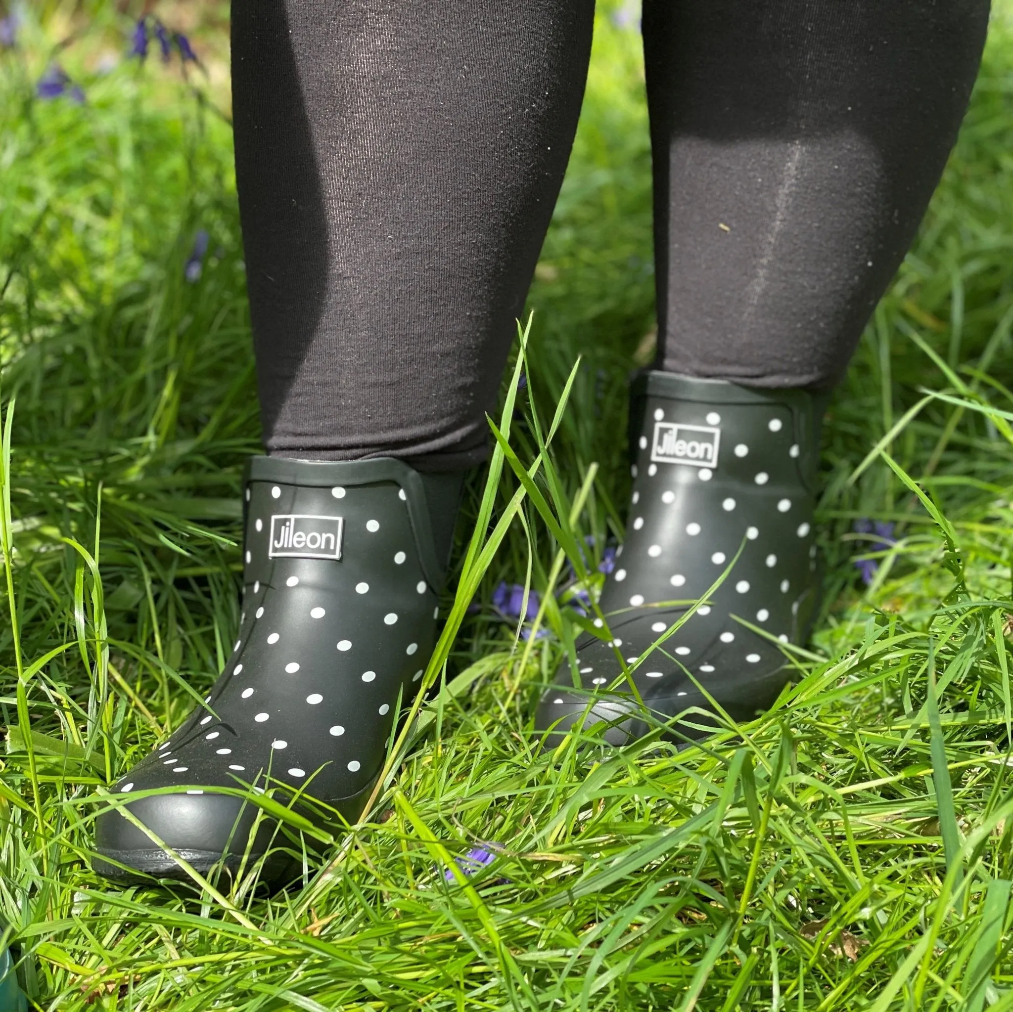 Ankle Wellies - Black and White Spot - Wide Foot