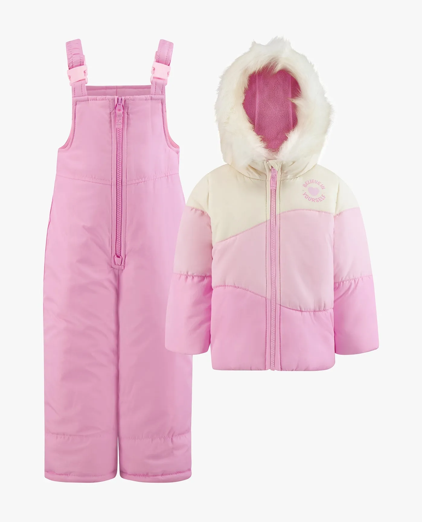 BABY GIRLS ZIP-FRONT COLOR BLOCK JACKET AND OVERALL SNOW PANT