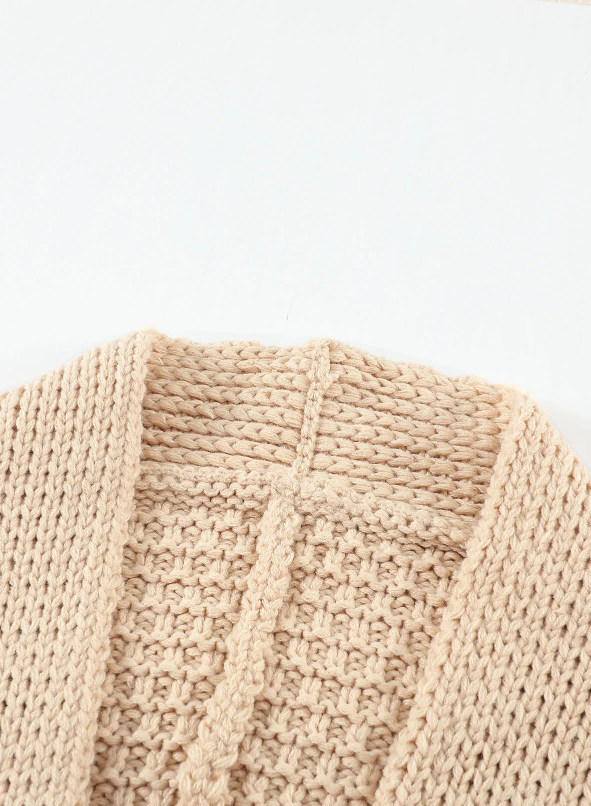 Beige Open Front Pocket Casual Knitted Cardigan