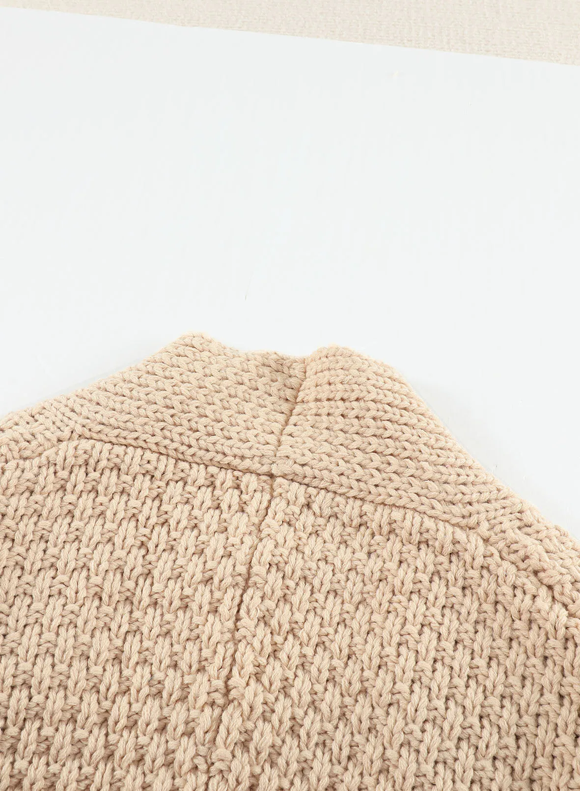 Beige Open Front Pocket Casual Knitted Cardigan