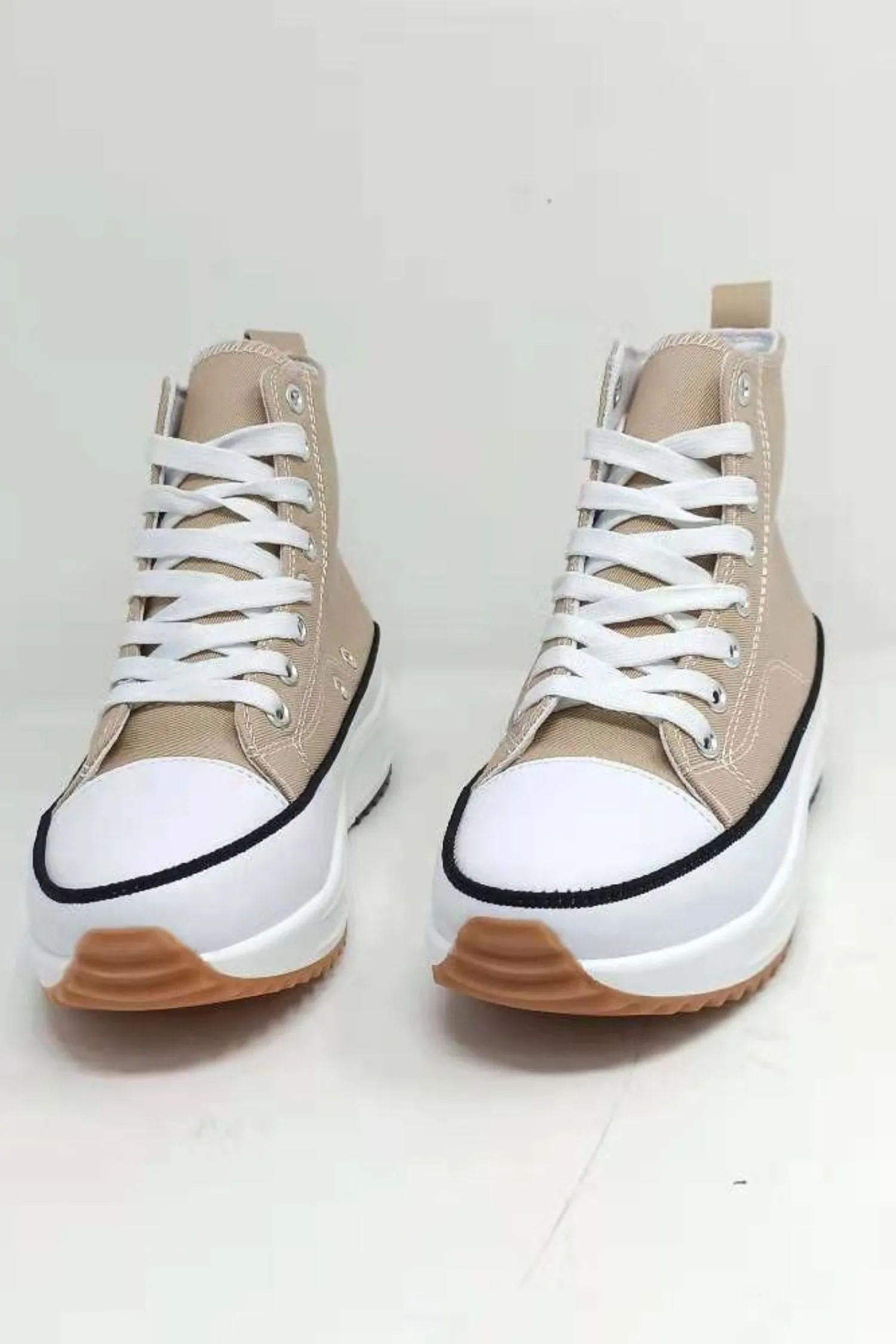 Beige Platform Lace Up Canvas Shoes