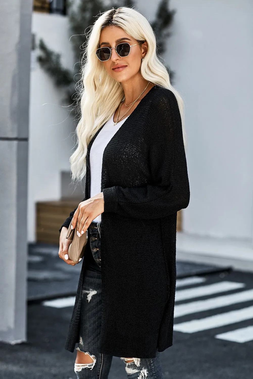 Black Full Sleeves Casual Knit Cardigan