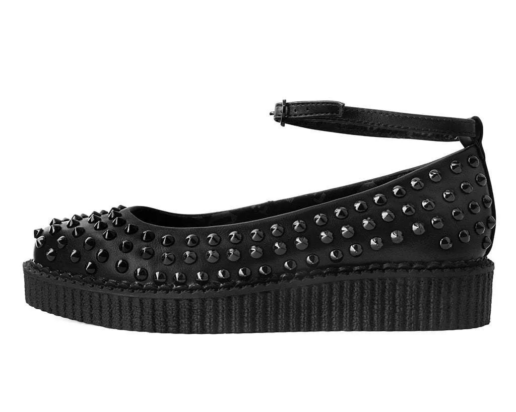 Black Spiked Pointed Ballet Ankle Strap Creeper