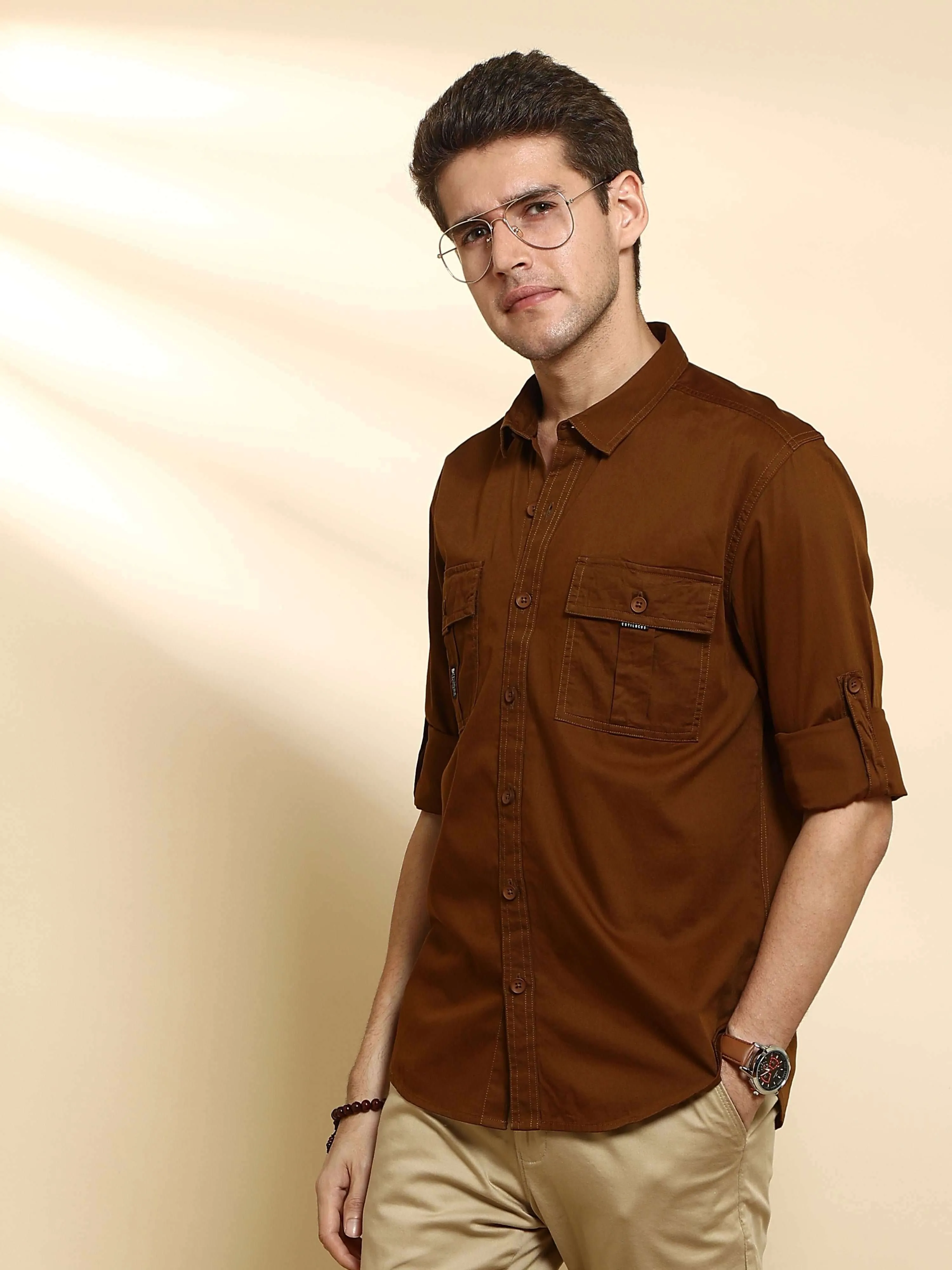 Bronze brown Cargo casual full sleeve shirt