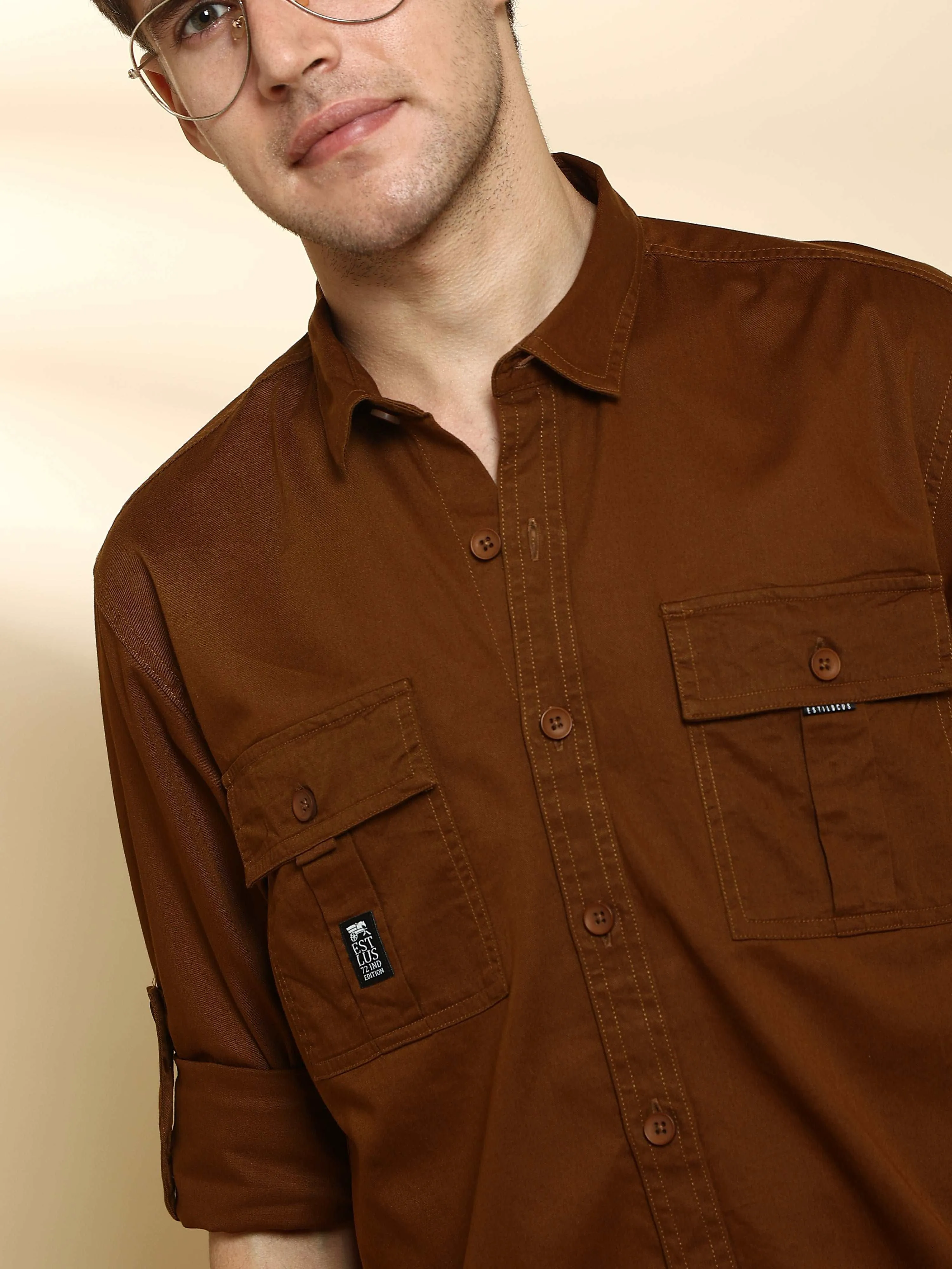 Bronze brown Cargo casual full sleeve shirt