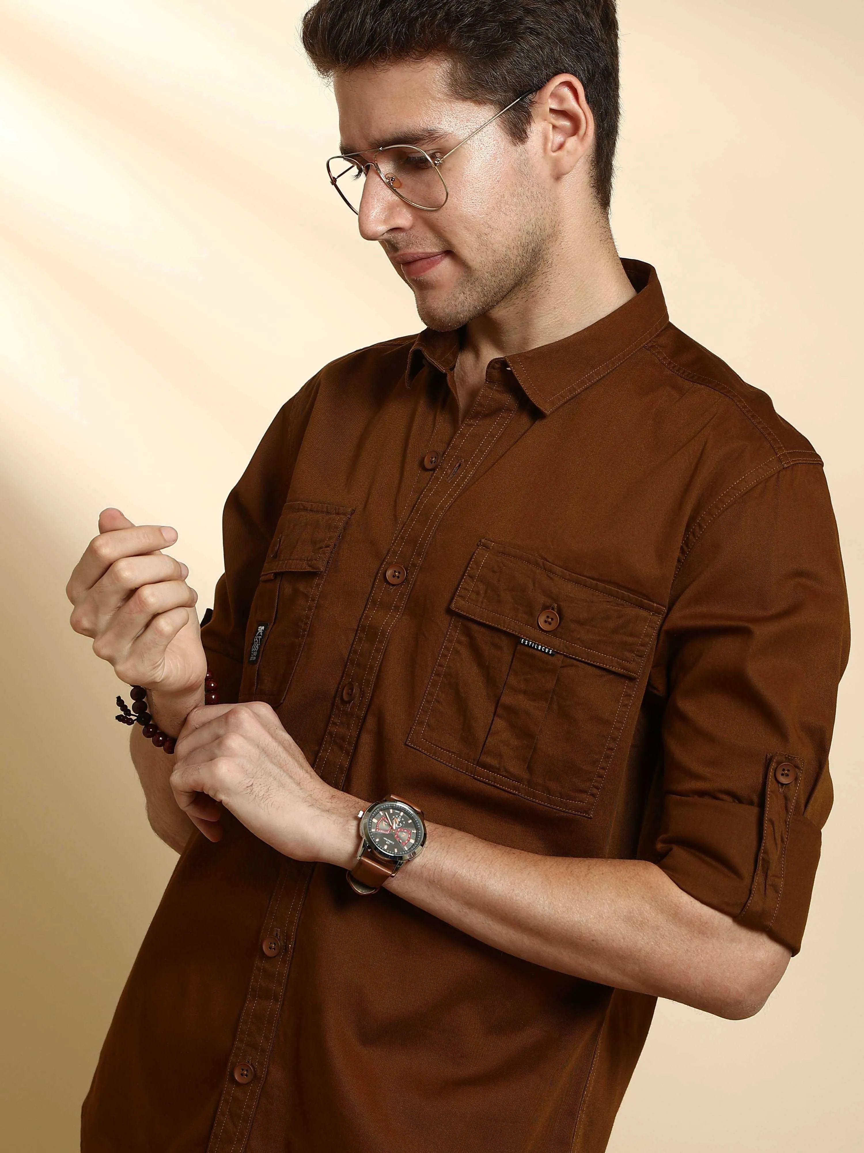 Bronze brown Cargo casual full sleeve shirt