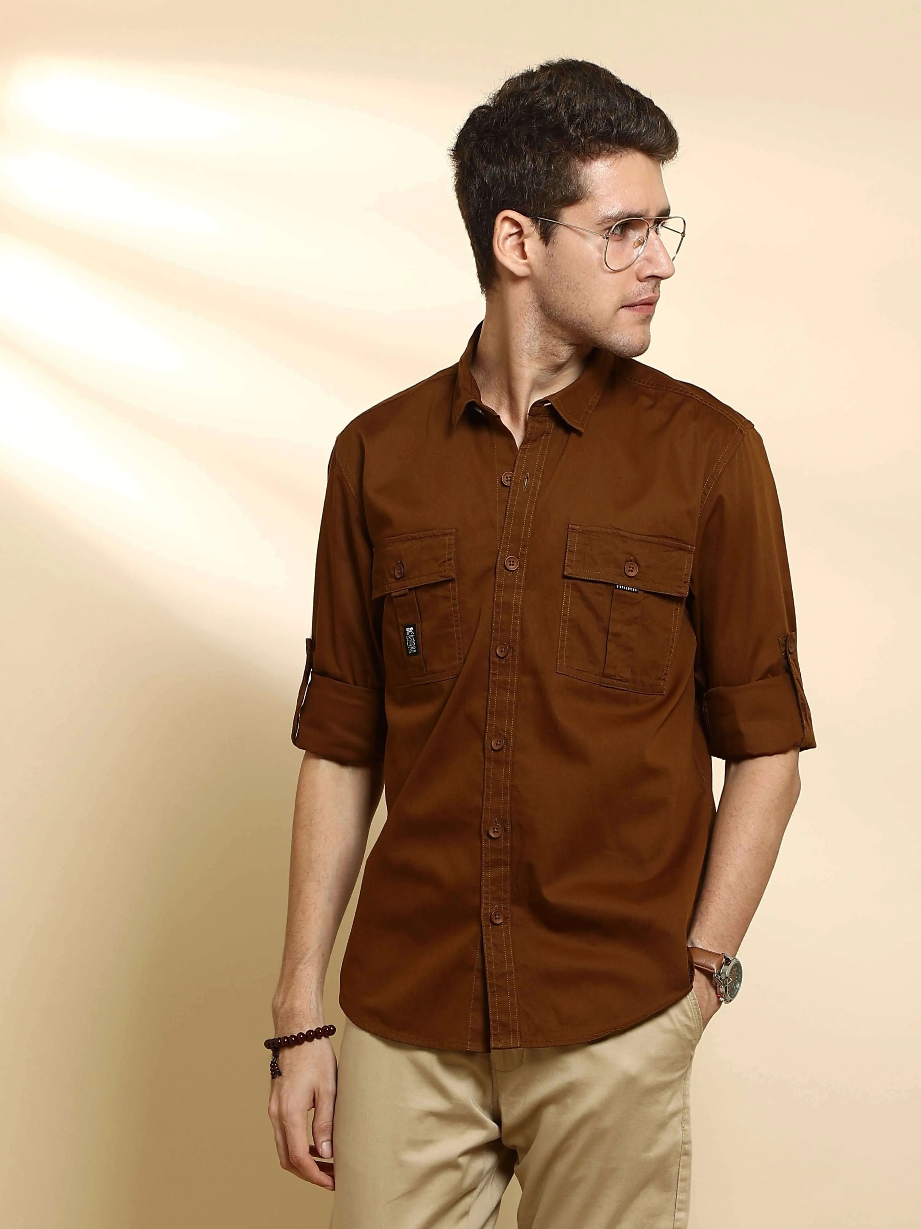 Bronze brown Cargo casual full sleeve shirt