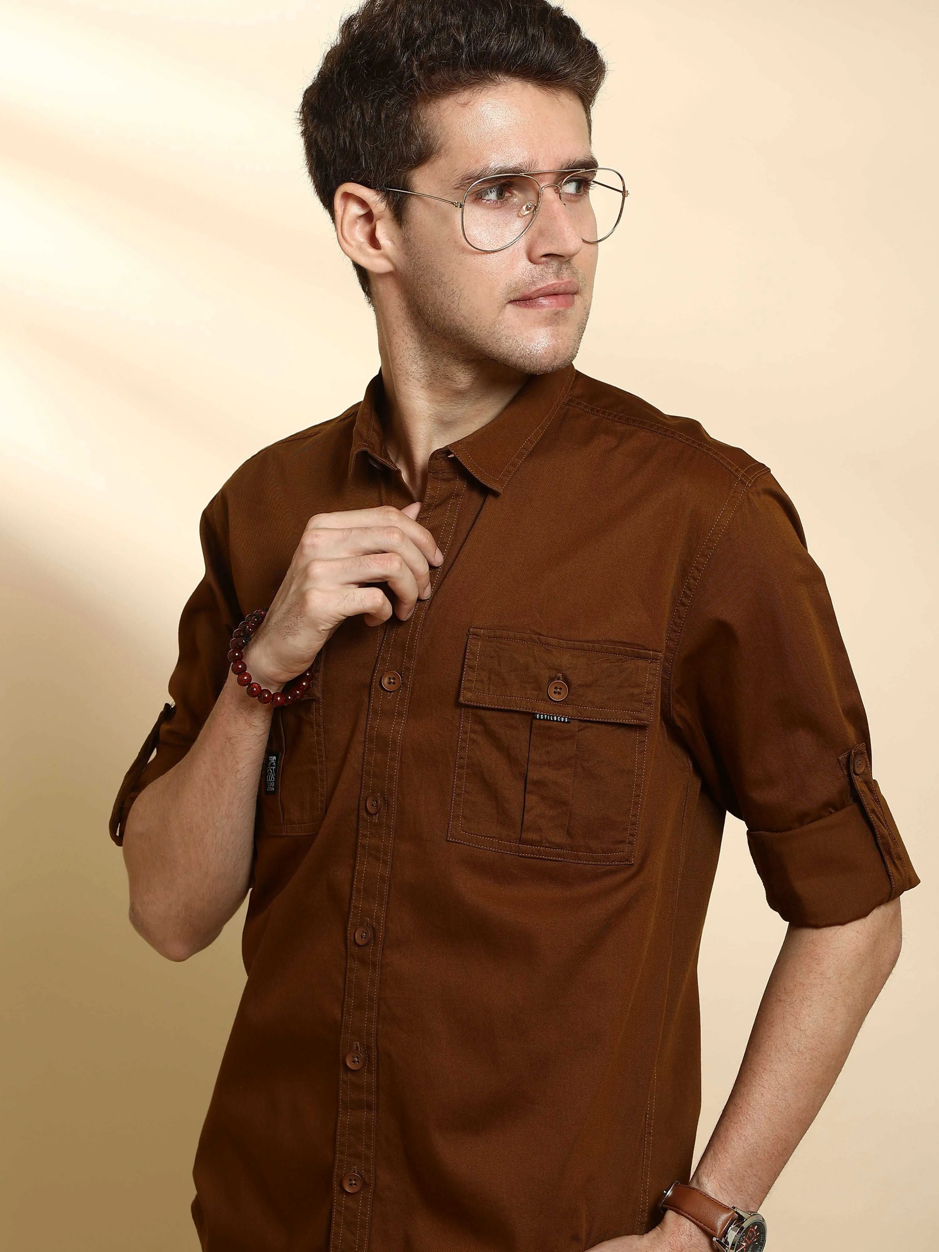 Bronze brown Cargo casual full sleeve shirt