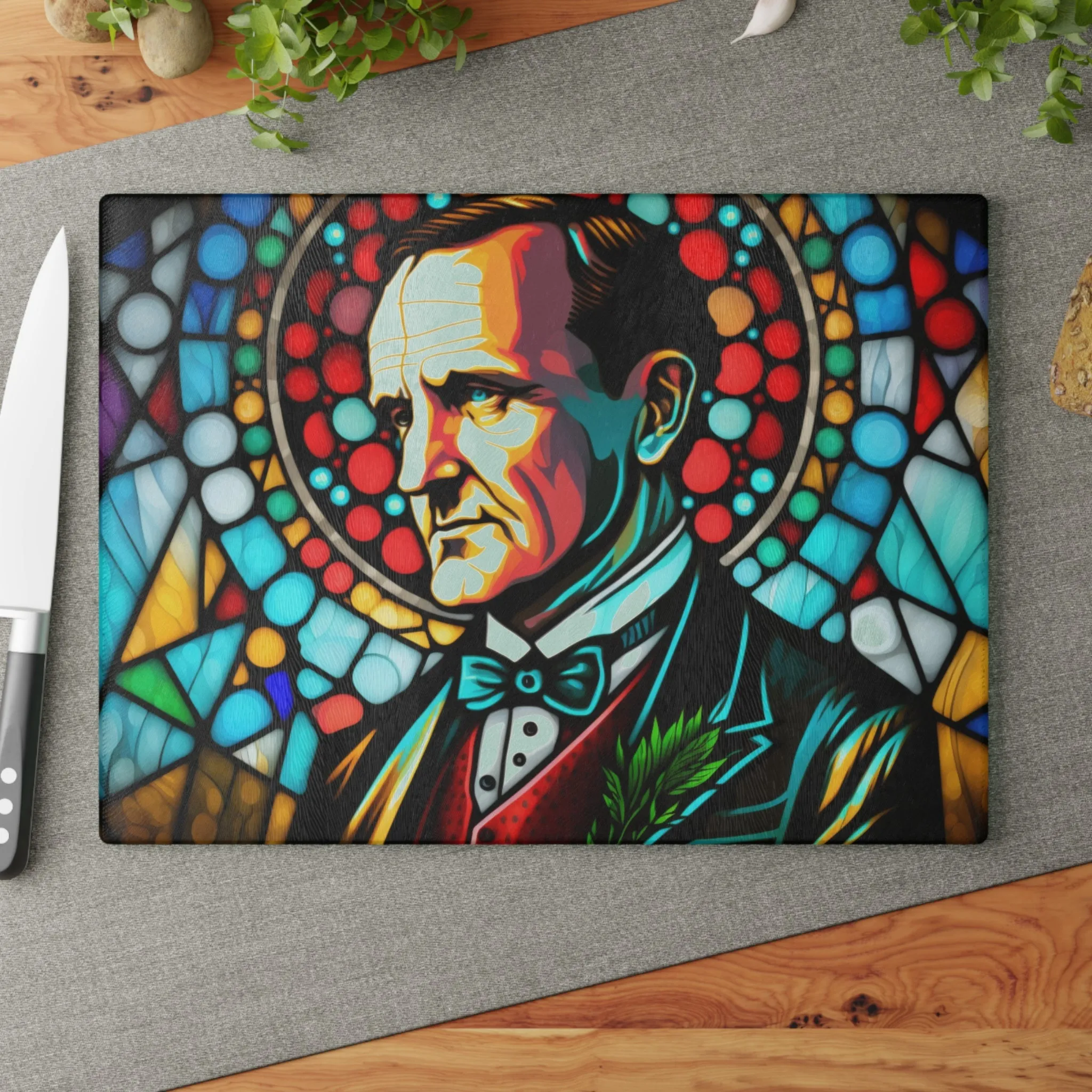 Calvin Coolidge Stained Glass Cutting Board