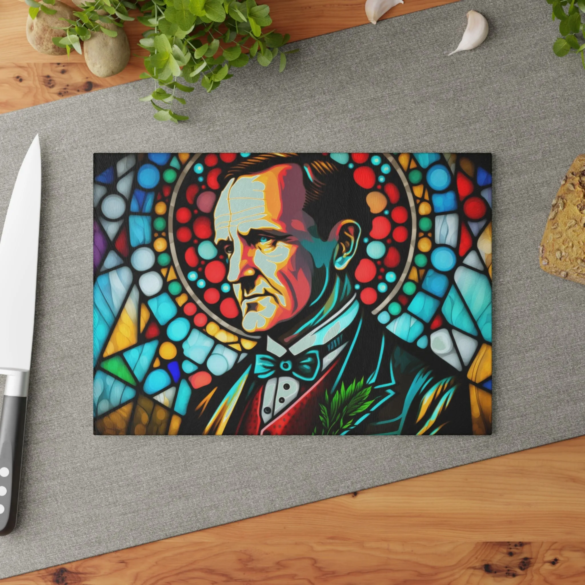 Calvin Coolidge Stained Glass Cutting Board