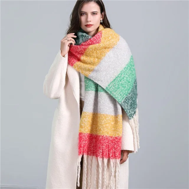 Cashmere Scarf Super Soft Winter Scarves In 30 Different Colors Thick Warm Rainbow Kaleidoscope Color Block Plaid Stripes Homecoming Gemini All Colors With Fancy Spiral Fringe