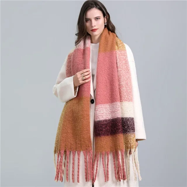 Cashmere Scarf Super Soft Winter Scarves In 30 Different Colors Thick Warm Rainbow Kaleidoscope Color Block Plaid Stripes Homecoming Gemini All Colors With Fancy Spiral Fringe