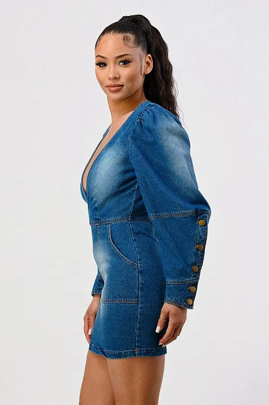 CASUAL DENIM RUFFLE MINI DRESS