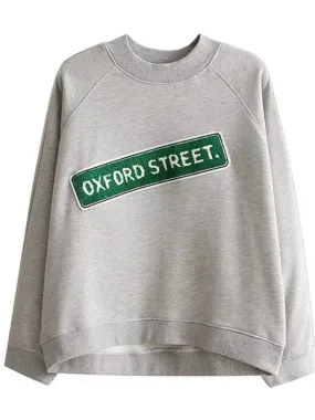 Casual Loose Gray Letters Printed Sweatshirt