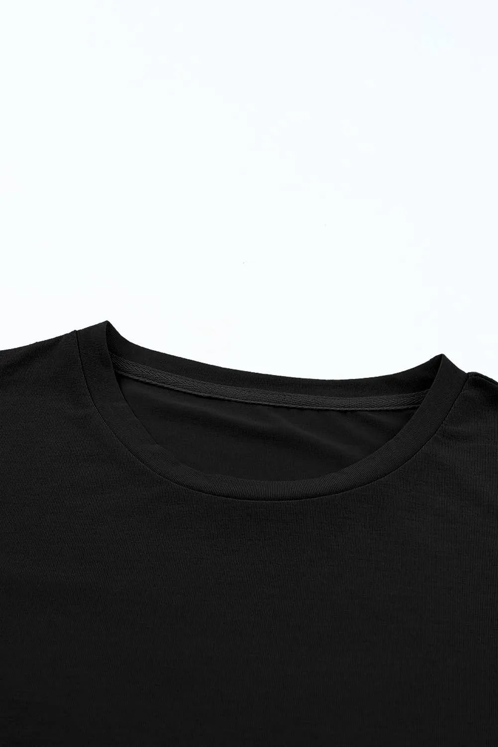 Casual Plain Crew Neck Tee: Black