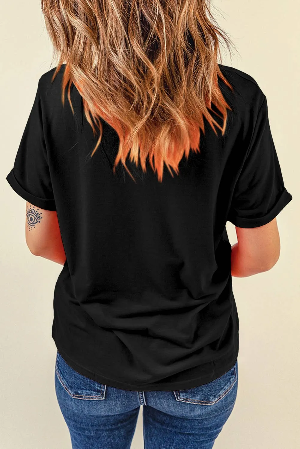 Casual Plain Crew Neck Tee: Black