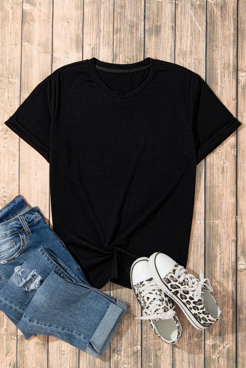 Casual Plain Crew Neck Tee