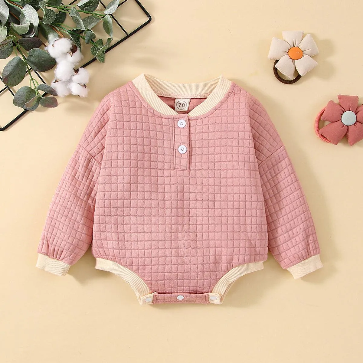 Climbing Clothes Autumn Thickened Warm Baby Romper Solid Color Long Sleeve Baby Shirt