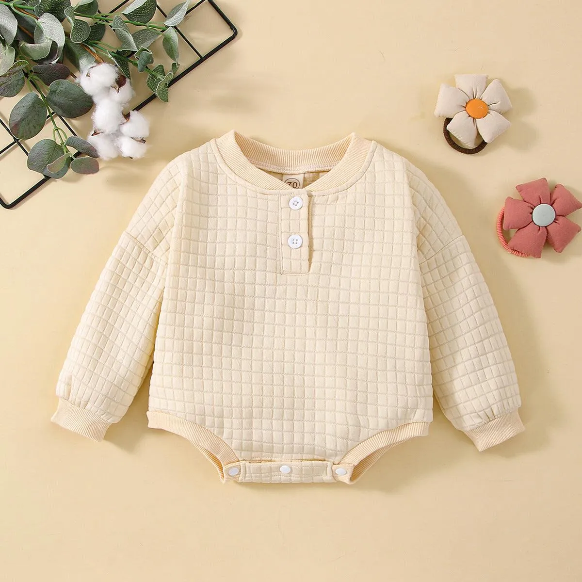 Climbing Clothes Autumn Thickened Warm Baby Romper Solid Color Long Sleeve Baby Shirt