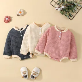 Climbing Clothes Autumn Thickened Warm Baby Romper Solid Color Long Sleeve Baby Shirt