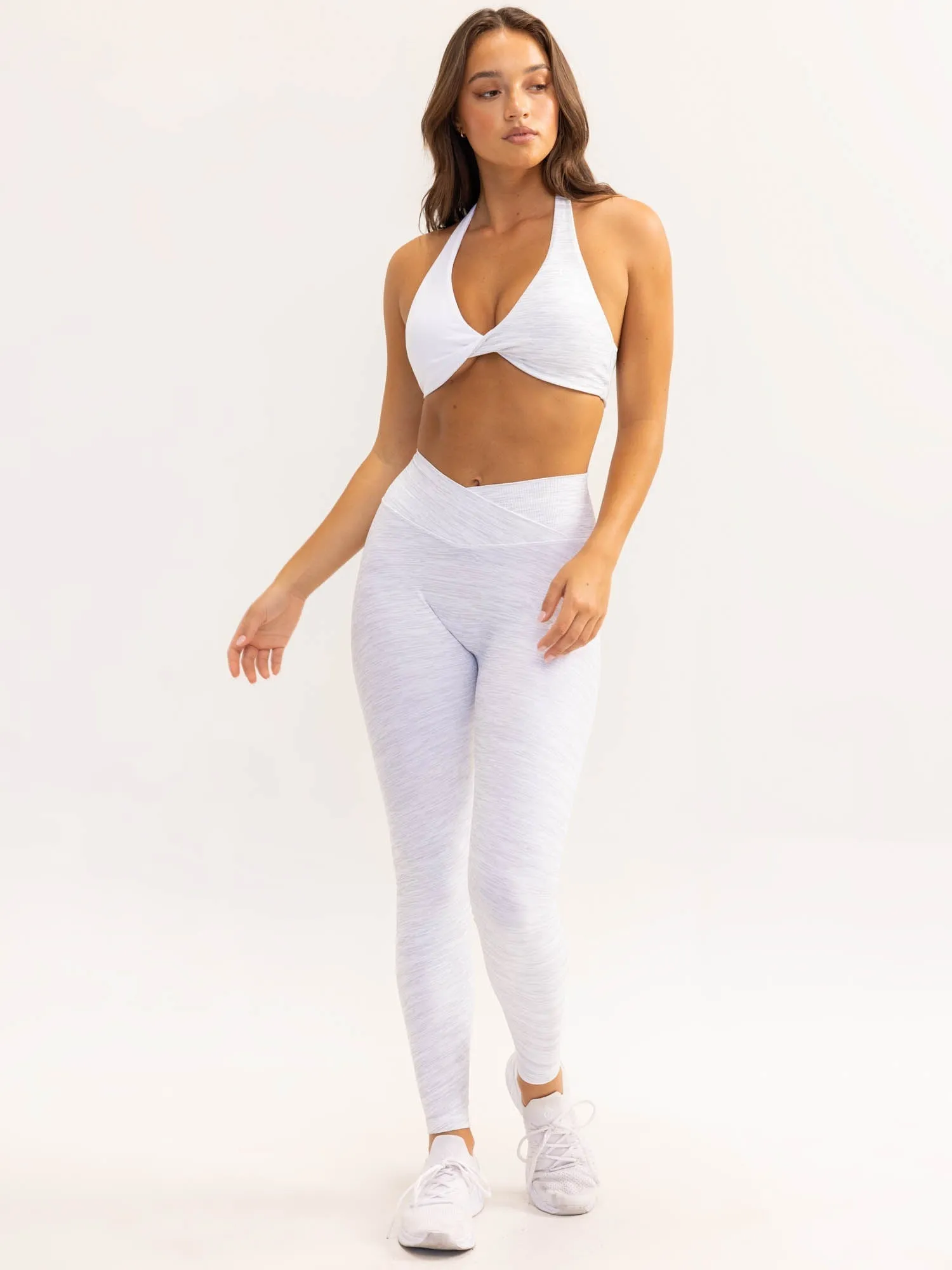 Duo Halter Twist Sports Bra - Snow Marl/White