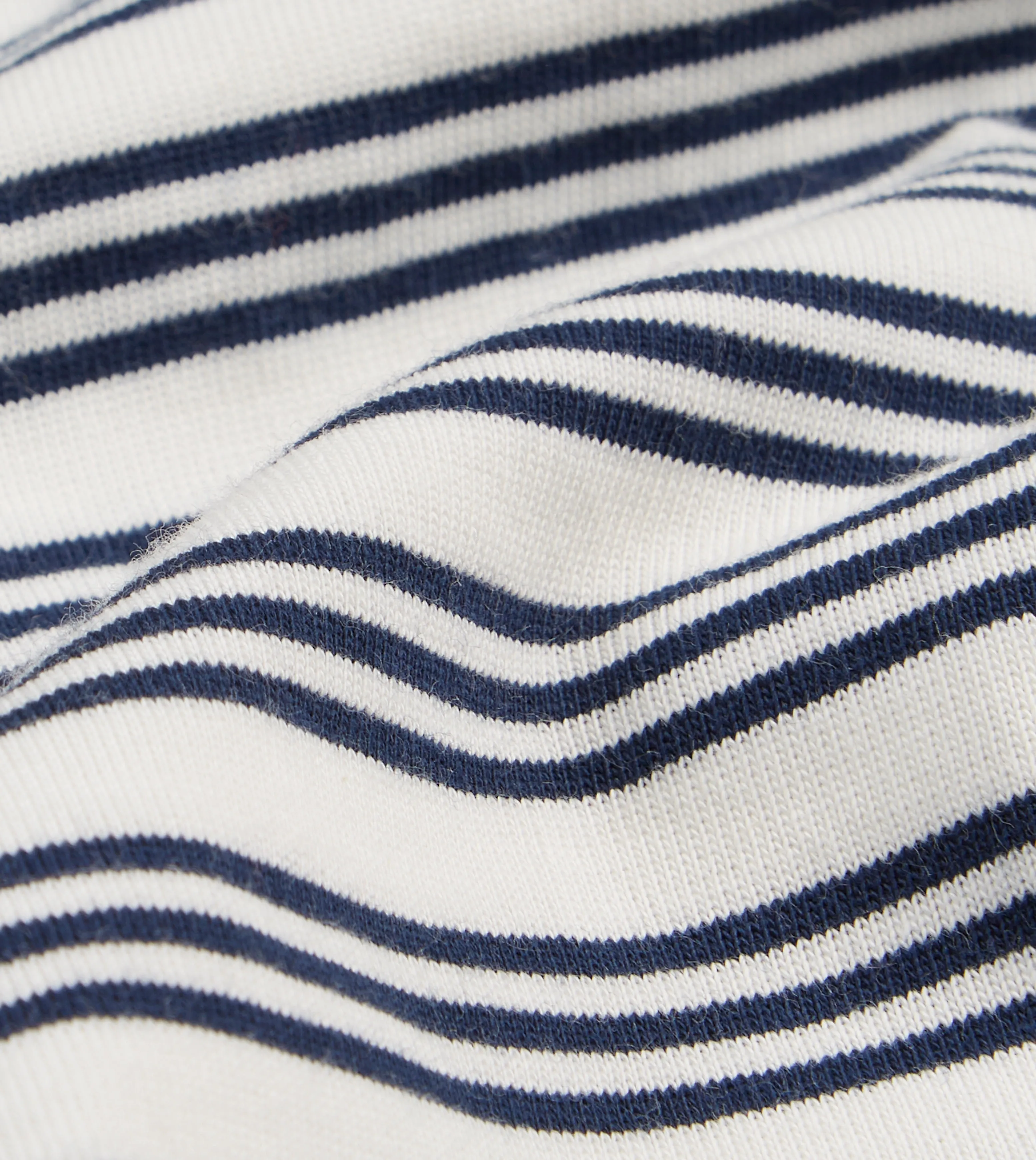 Ecru and Navy Triple Stripe Cotton Crew Neck Hiking T-Shirt