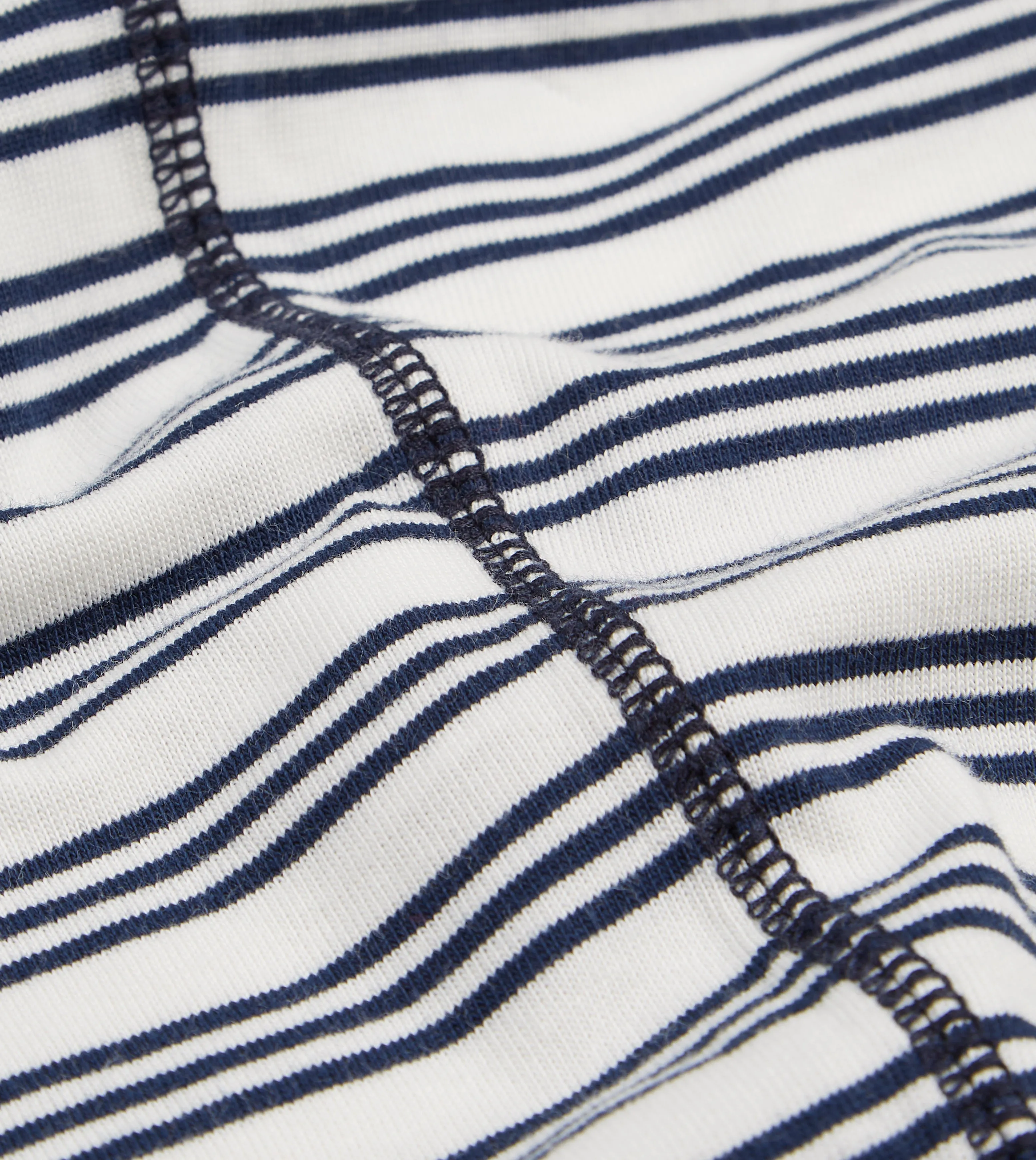 Ecru and Navy Triple Stripe Cotton Crew Neck Hiking T-Shirt