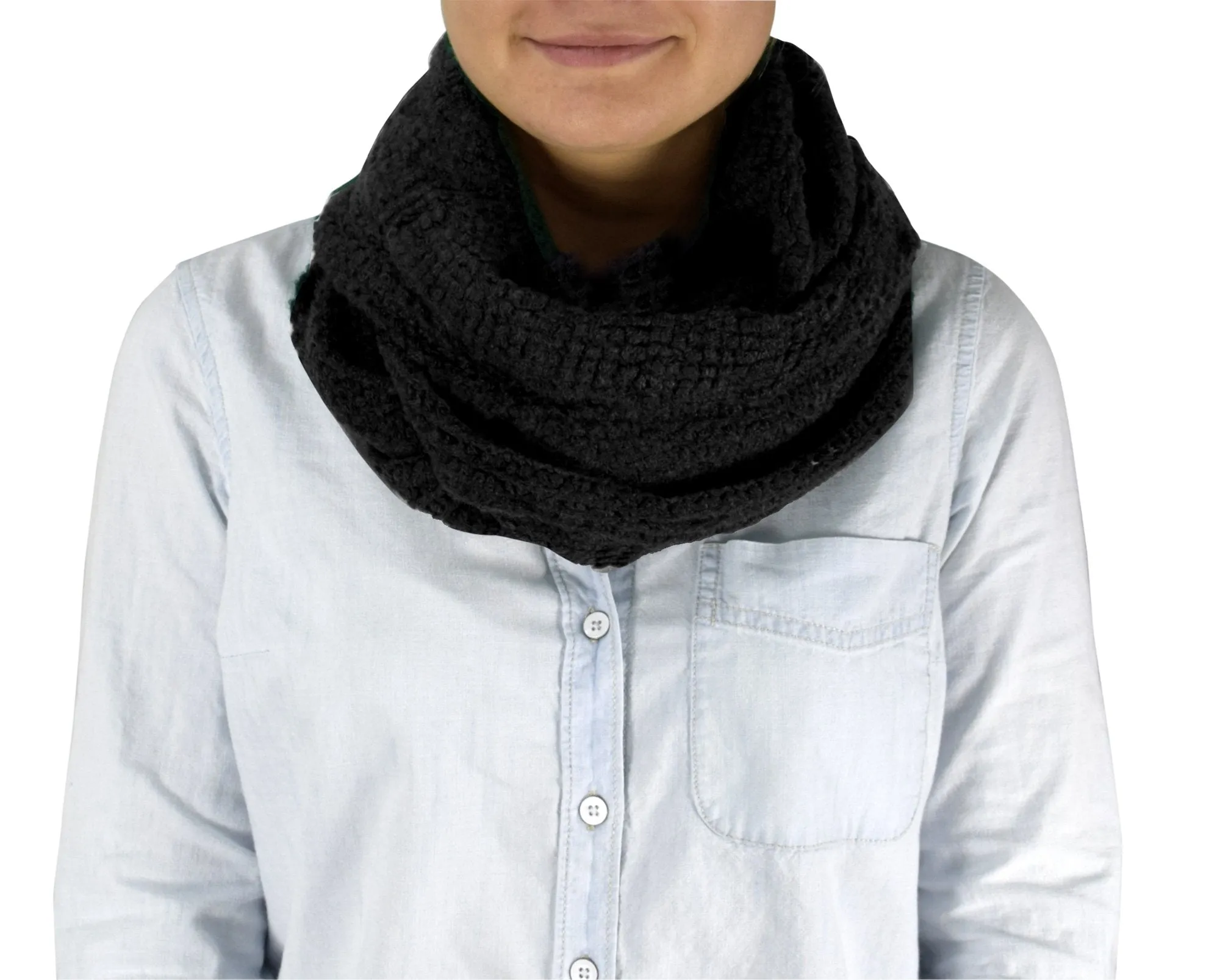 Glamorous Chic Warm Knitted Winter Snood Infinity Loop Scarf (Black)