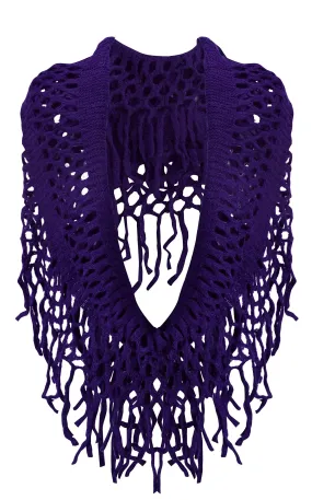 Grape Peach Couture Warm Bohemian Crochet Hand Knitted Fringe Infinity Loop Scarf Wrap