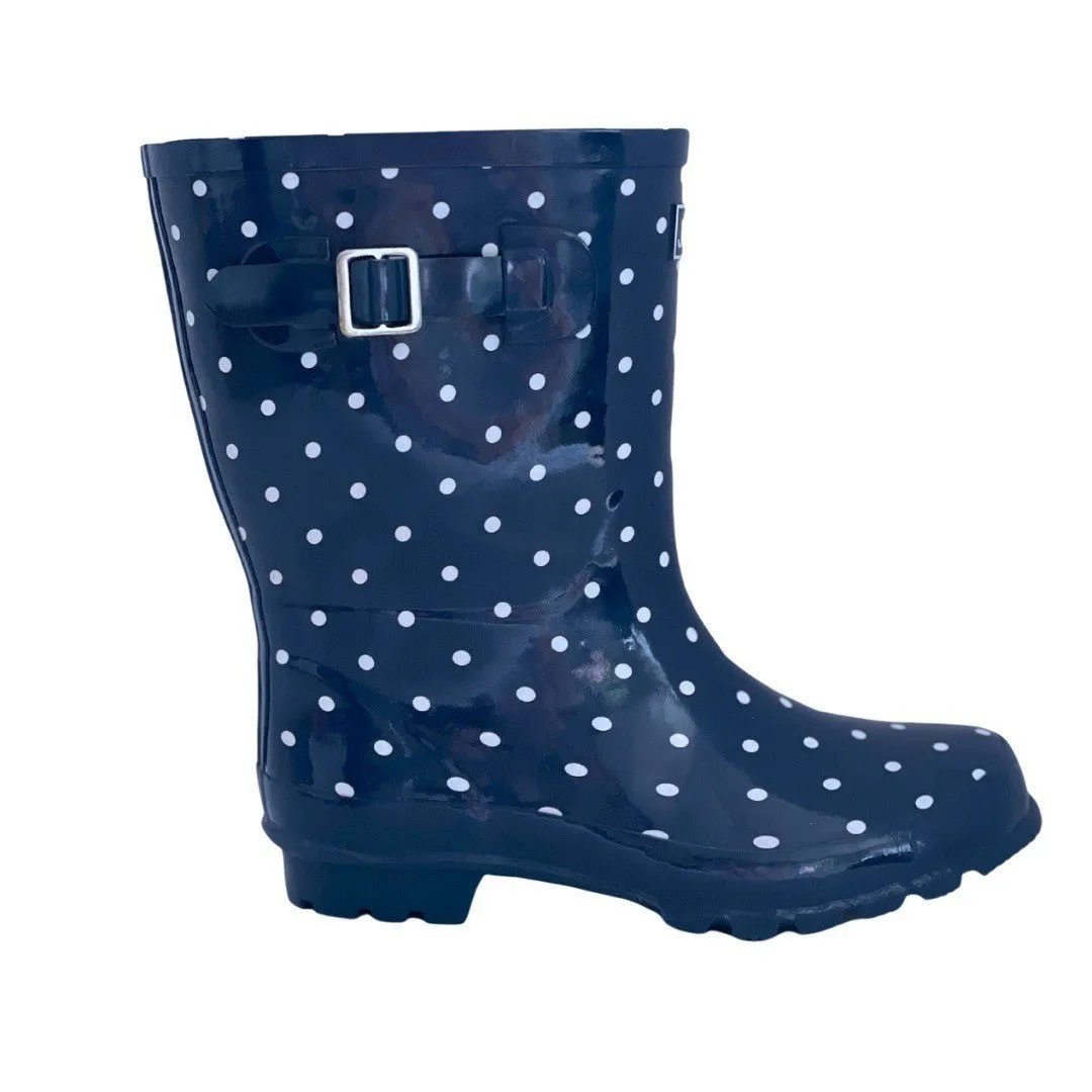 Half Height Navy Spot Wellies - Wide Foot & Ankle