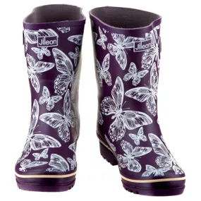 Half Height Purple Butterfly Wellies - Wide Foot and Ankle