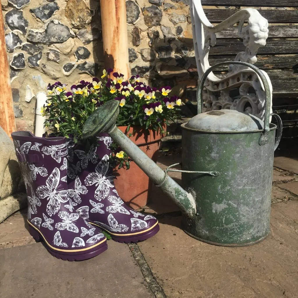 Half Height Purple Butterfly Wellies - Wide Foot and Ankle