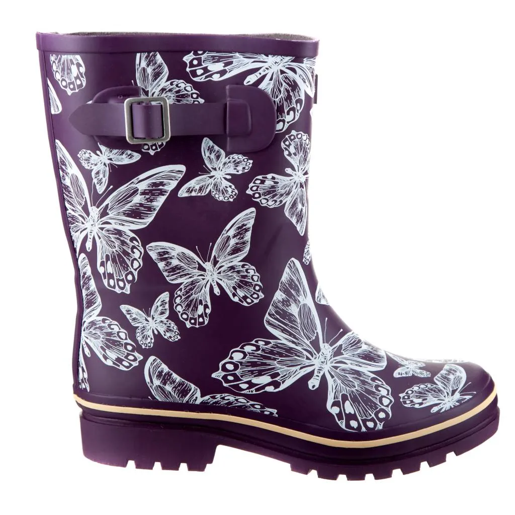 Half Height Purple Butterfly Wellies - Wide Foot and Ankle