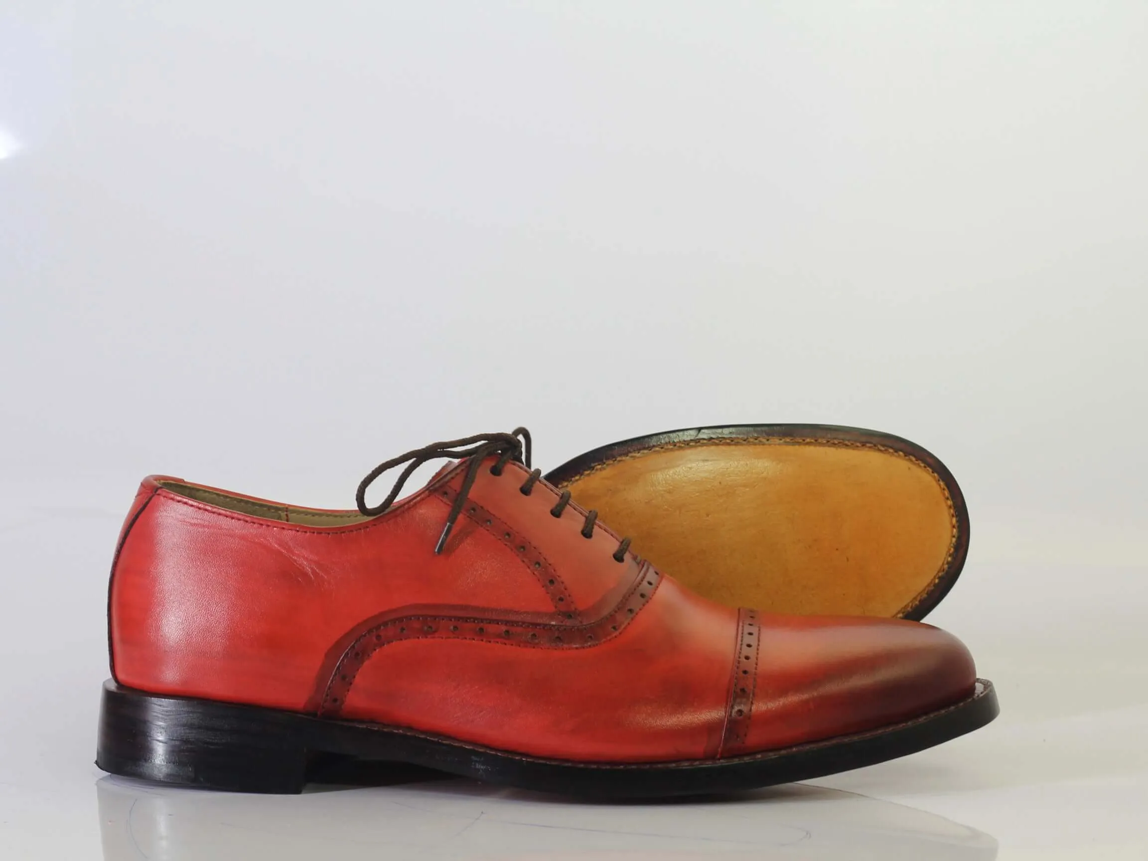 Handmade Pink Cap Toe Lace Up Leather Shoes For Men's